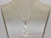 pn733 Freshwater Pearl & Shell Pendant Sterling Silver Chain Necklace