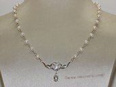 pn734 Hand wired 4-5mm white potato pearl necklace  with sterling silver fitting