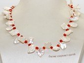 pn756 Charming 10-13mm pink keishi  pearl necklace with red crystal beads