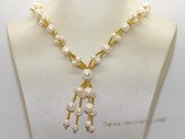 pn769   White Freshwater Potato Pearl Necklace with Gold Tone Beads