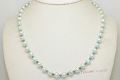 pn794 7-8mm white potato shape pearls & turquoise beads necklace