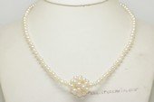 pn801 4-5mm white potato shape freshwater pearls necklace combined with pearl ball