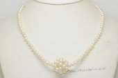 pn801 4-5mm white potato shape freshwater pearls necklace combined with pearl ball