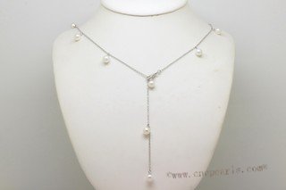 Pn807 freshwater round pearl with sterling silver chain necklace