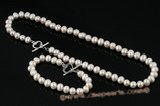 PNSET004 white potato shaped freshwater pearl necklace set