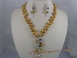 PNSET008 7-8mm champagne top-dirlled pearl necklace& dangle earr