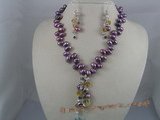 PNSET011 7-8mm purple top-dirlled pearl necklace & earrings set
