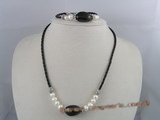 PNSET015 7-8mm white potato pearl and smoky quartz necklace,brac