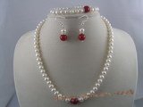 pnset022 white button shape cultured pearl necklace&bracelet sets