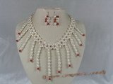 pnset034  enchanting handcrafted  6-7mm white rice pearl necklace and earring set