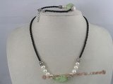 pnset035 7-8mm white potato pearls&Crystal necklace and bracelets set
