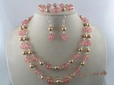 pnset042 10mm watermelon  beads alternating with shell pearl necklace jewelry set