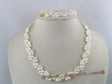 pnset044 Hand-knotted 4-5mm white rice pearl bridal necklace & bracelet set