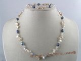pnset069 purpe keshi pearl necklace bracelet set with crystal beads