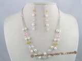 pnset079 Fashion White pearl with crystal layer necklace earrings set