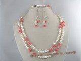 pnset083 White potato pearl long rope necklace&bracelet set