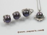 pnset091 sterling silver black pearl pendant and earrings jewelry set