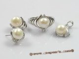 pnset092 925silver pearl pendant and earrings jewelry set in wholesale