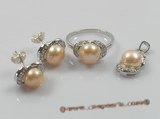 pnset099 925silver pink cultured pearl pendant jewelry set in wholesale