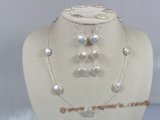 pnset108 Sterling silver white coin pearl Tin cup Necklace bracelets& earrings Sets