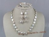 pnset109 Genuine 12mm Coin Pearl Necklace bracelets& earrings Sets