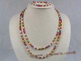 pnset116 5-6mm multi color rice fresh water pearls long necklace earrings set