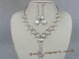 pnset121  Fanshion white potato pearl sterling silver Y style necklace ring set
