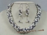 pnset126 grape necklace with white and black pearl necklace earrings set