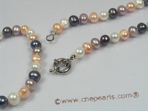 pnset128 8-9mm multi color potato shape pearls summer necklace bracelet set