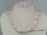 pnset131 pink mix white nugget pearl necklace bracelet set