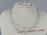 pnset140 sterling triple strands natural pearl Tin Cup necklace& bracelet set