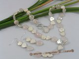 pnset144 White keshi pearl&rose quartz Y style necklace earrings set