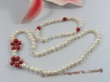 pnset151 cultured potato pearl& coral bridal neckalce bracelet set