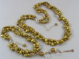 pnset158 Champagne keshi pearl twisted necklace& hoop earrings in wholesale
