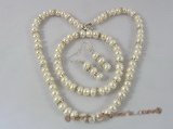 pnset173 White button pearl jewelry set combine with silver tone crystal spacer