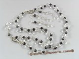 pnset178 Wholesale Black potato pearl crystal princess jewelry set