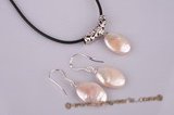 pnset179 sterling silver oval coin pearl pendant&earring jewelry set in wholesale