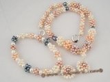 pnset182 Wholesale gradual ball design cultured pearl necklace& bracelet jewerly set