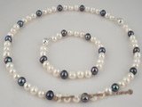 pnset184 wholesale white & black 7-8mm potato pearl necklace in Fine quality