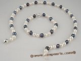 pnset185 Fine quality white & black 7-8mm potato pearl necklace in wholesale