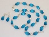 pnset201 Fashion deep blue spiral opal and pearl necklace set wholesael online