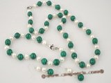 pnset204 6-7mm white potato pearls & malachite jewelry set on sale