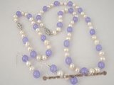 pnset208 purple jade alternated with potato pearls necklace&bracelet jewelry set on sale