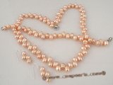 pnset211 Elegance pink freshwater dancing pearl necklace set on sale