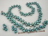 pnset216 wholesale 6-7mm freshwater dancing pearl necklace set in blue color
