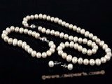 Pnset230 hand-knotted 7-8mm white freshwater cultured pearl jewelry set