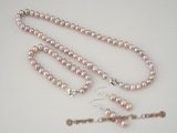 pnset263 wholesale 7-8mm cultured potato pearl necklace jewelry set in purple color
