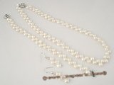 pnset264 Stunning 6-7mm white bread pearl necklace&bracelet jewelry set in wholesale