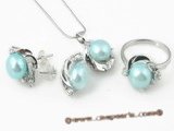 Pnset313 Fine quality blue 8.5-9mm bread pearl sterling silver jewelry set in wholesale