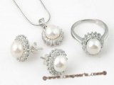 Pnset314 Elegant designer sterling silver 7.5-8m bread pearl jewelry set in white